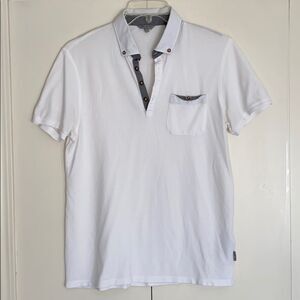 Men’s Ted Baker White London Polo Shirt Size 4 Sz Medium M